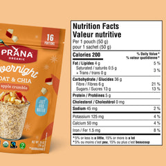 Prana overnight chia oats apple crumble closeup highlights chewy oats and chia texture.