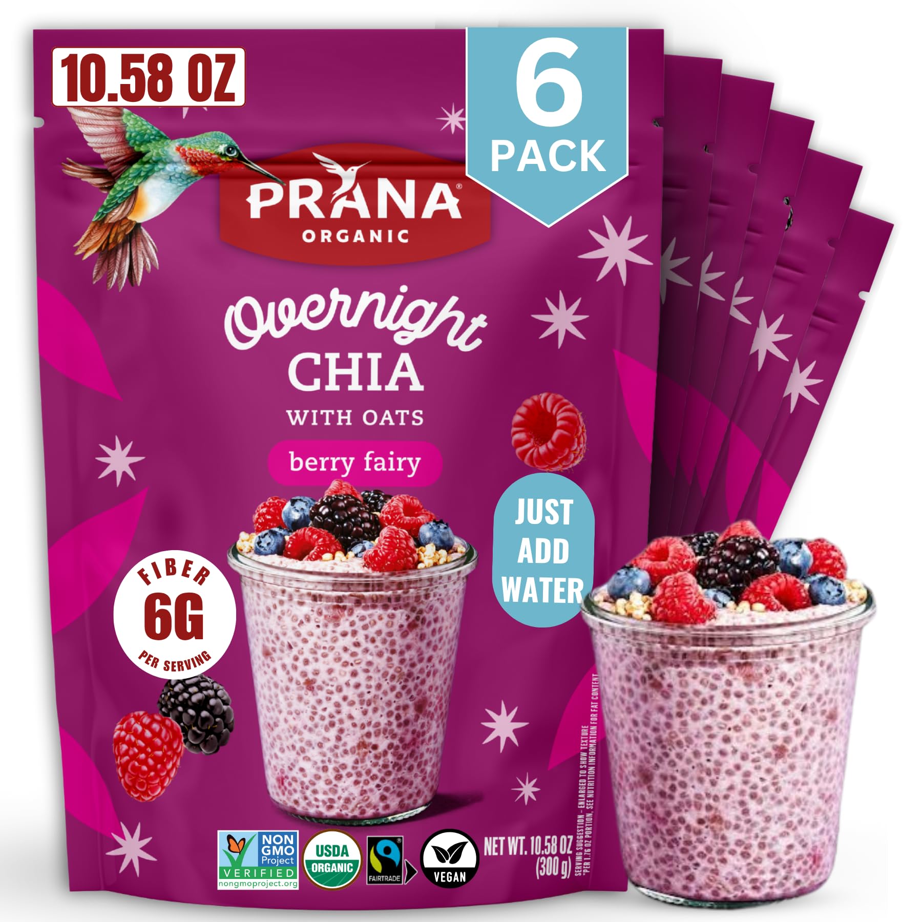 Prana Overnight Chia with Oats Berry Fairy packaging, ready-to-eat convenience for mornings
