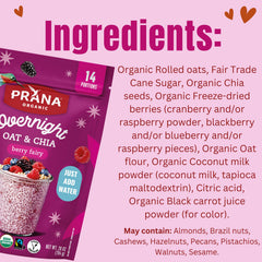Prana Overnight Chia Oats Berry Fairy texture close-up shows chewy oats and chia.