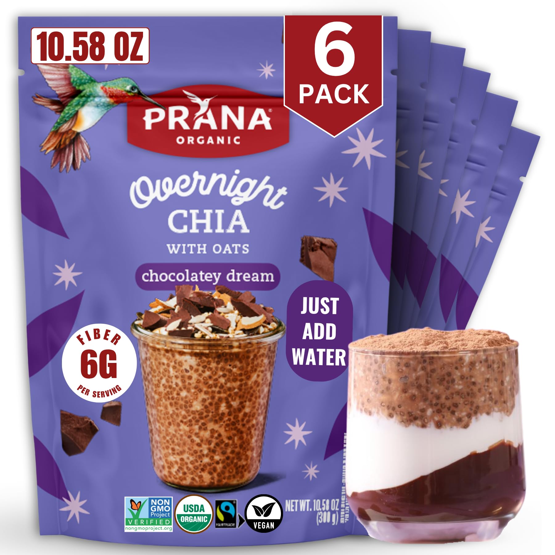 Prana Overnight Chia with Oats Chocolatey Dream in a jar, ready-to-eat breakfast option.