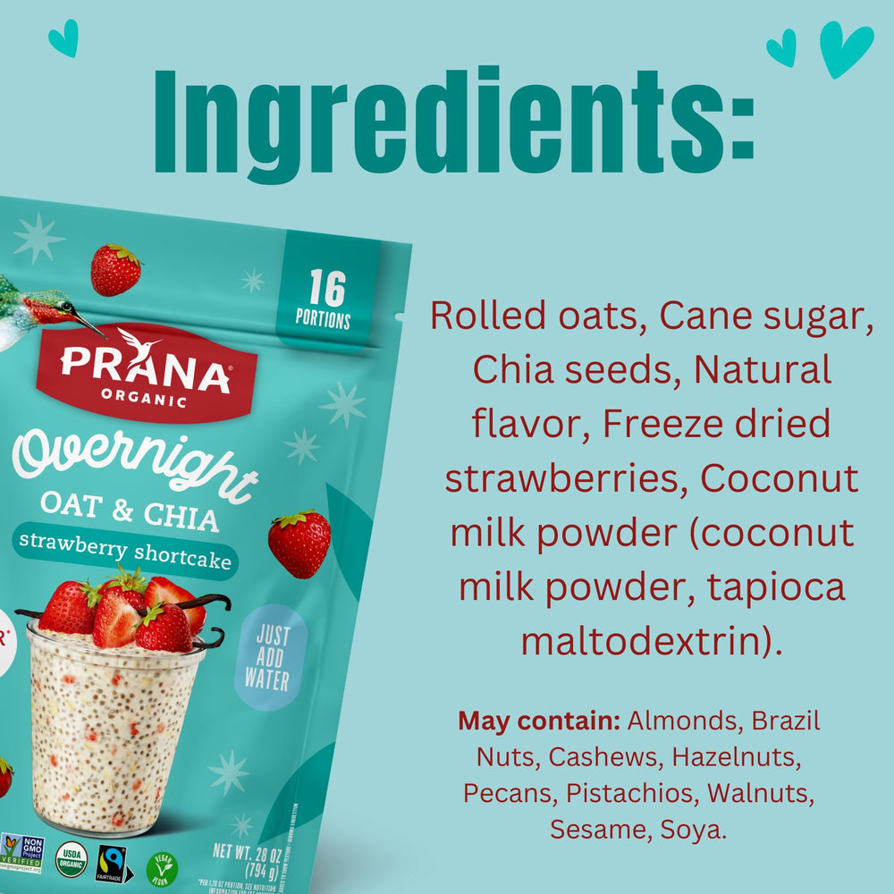 Prana Overnight Chia-Oats dry mix closeup emphasizing oats and chia.