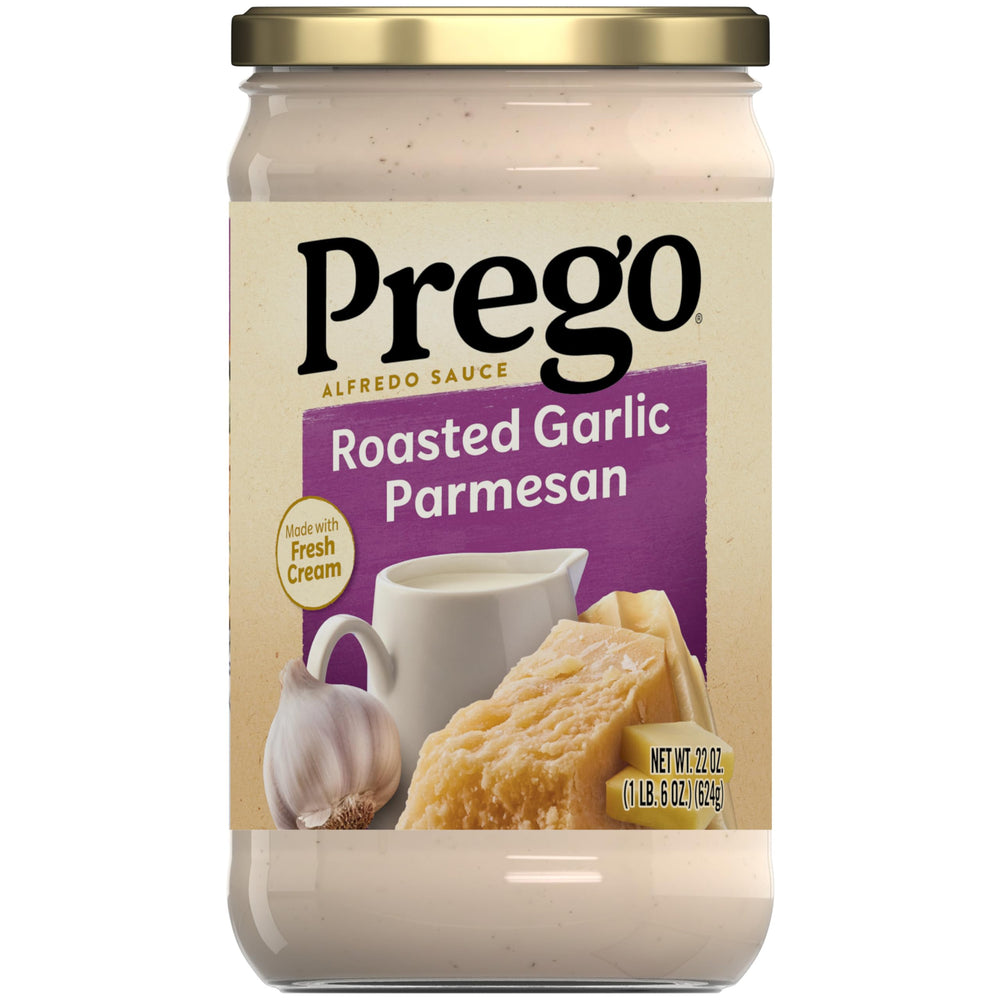 Prego Alfredo sauce jar with roasted garlic and parmesan boosts weeknight pasta flavor
