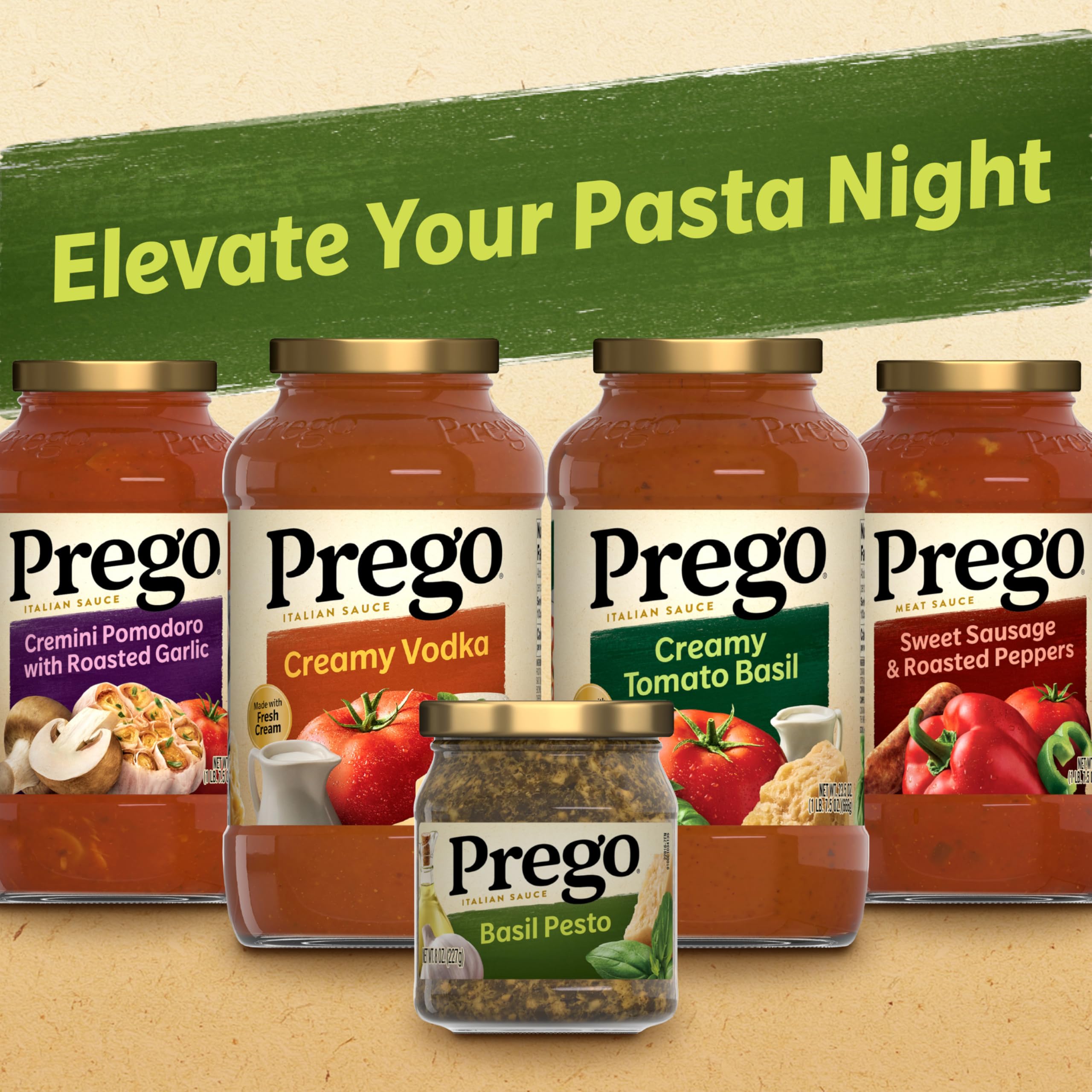 Prego Basil Pesto Sauce on toasted bread for an easy, flavorful snack.