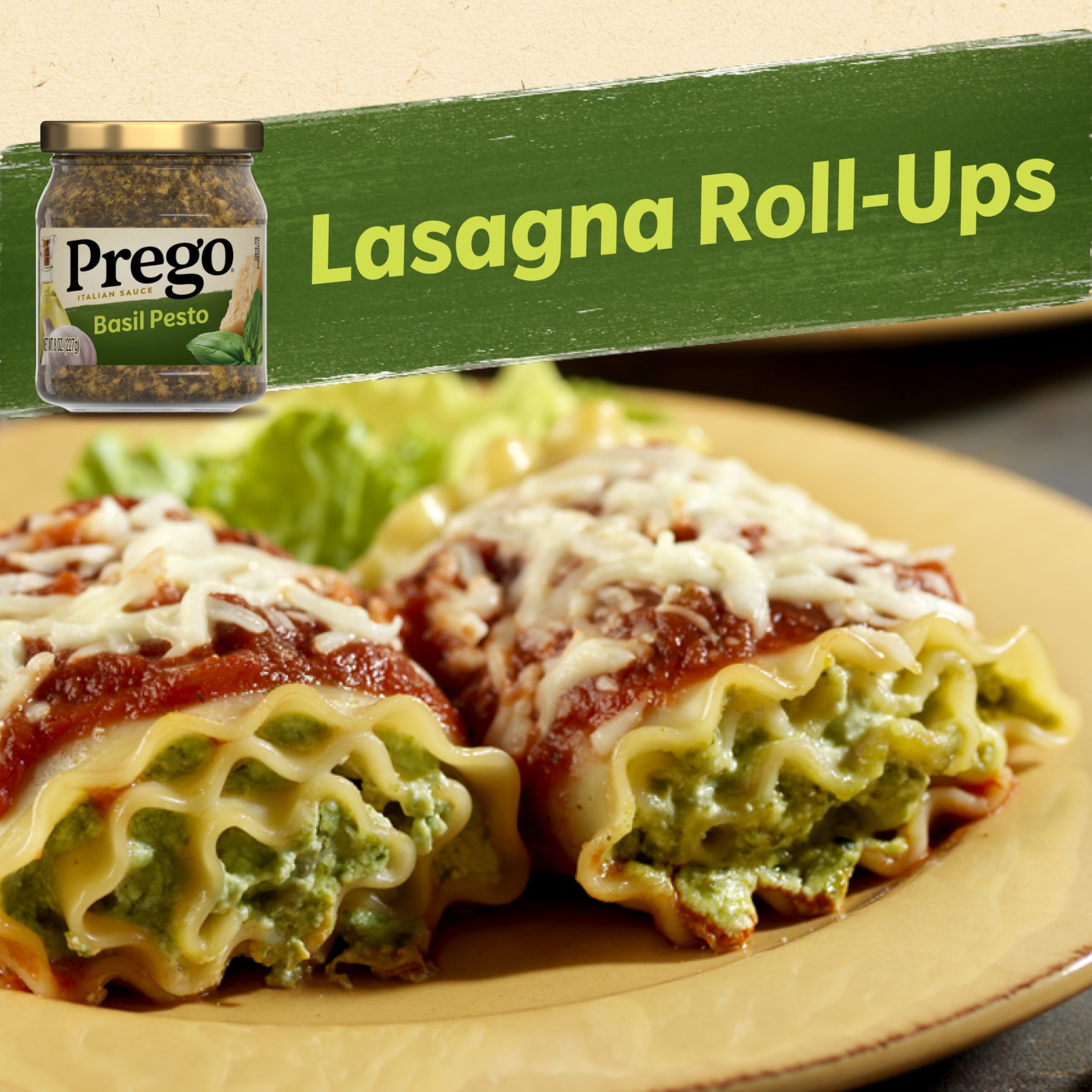 Prego Basil Pesto Sauce ingredients close-up highlights real basil and quality components.