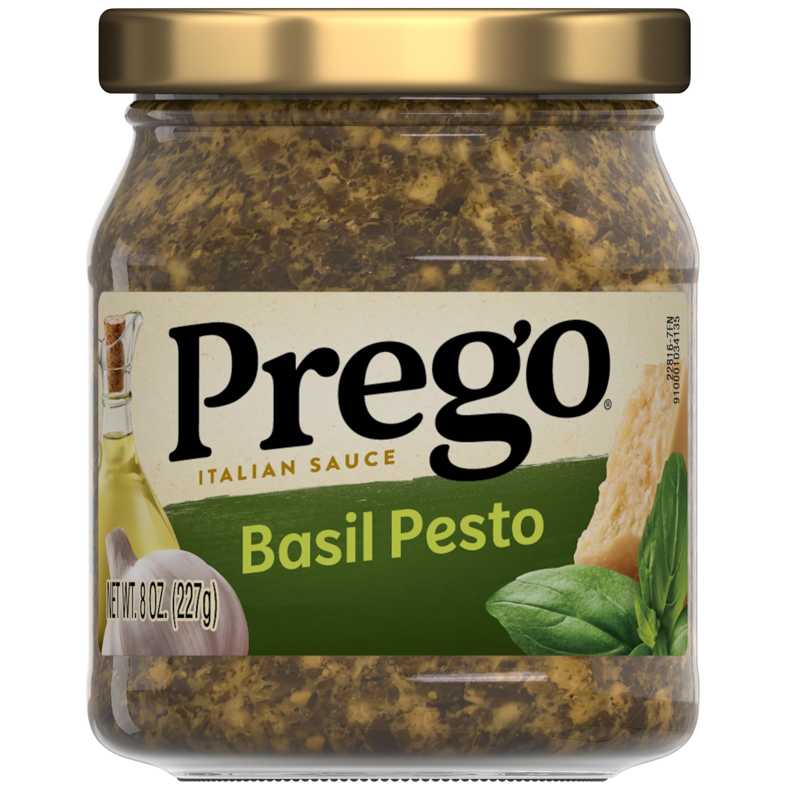 Prego Basil Pesto Sauce jar front view highlighting rich basil aroma for tasty meals.