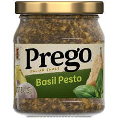 Prego Basil Pesto Sauce jar front view highlighting rich basil aroma for tasty meals.