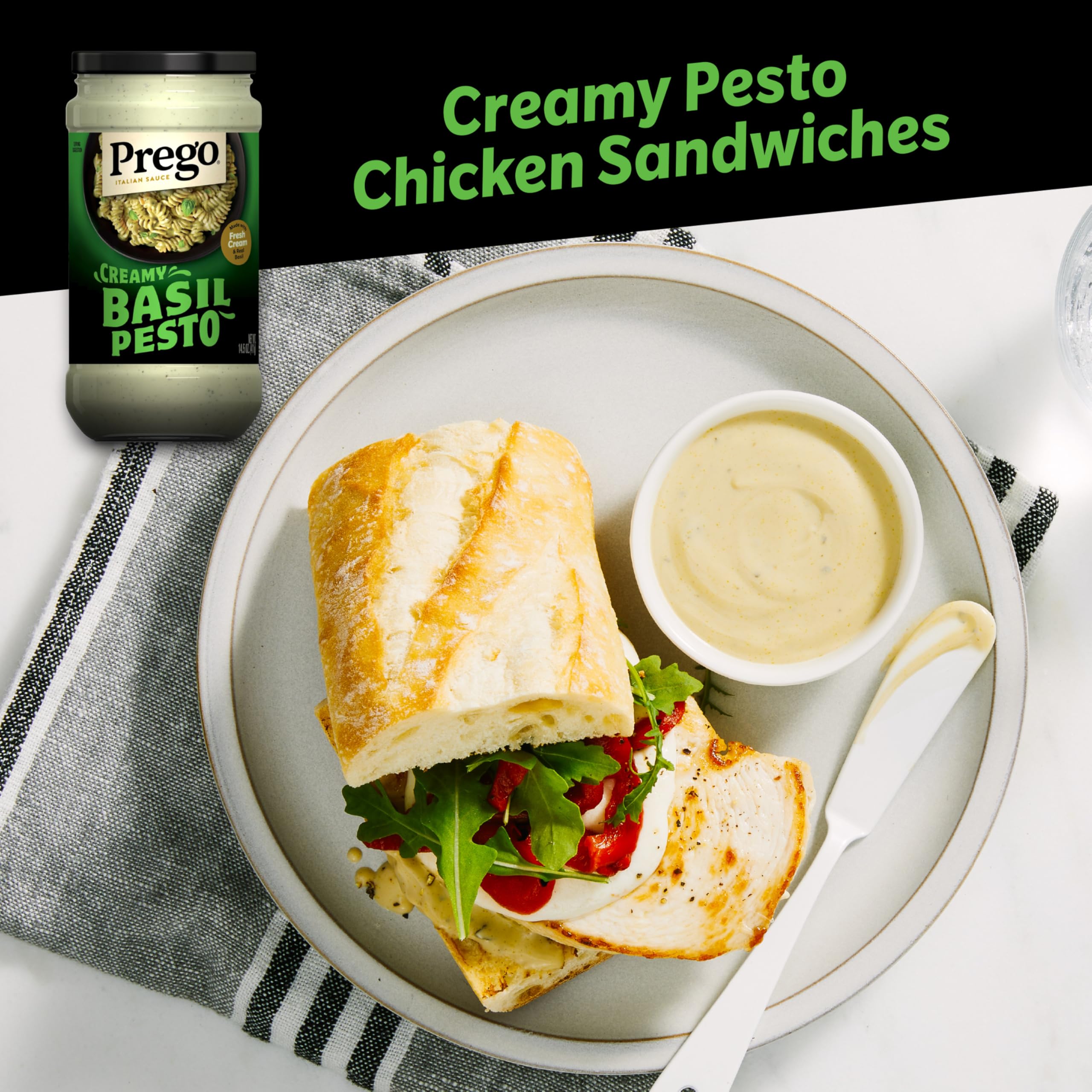 Prego Basil Pesto spread on toasted bread adds tasty sandwich boost