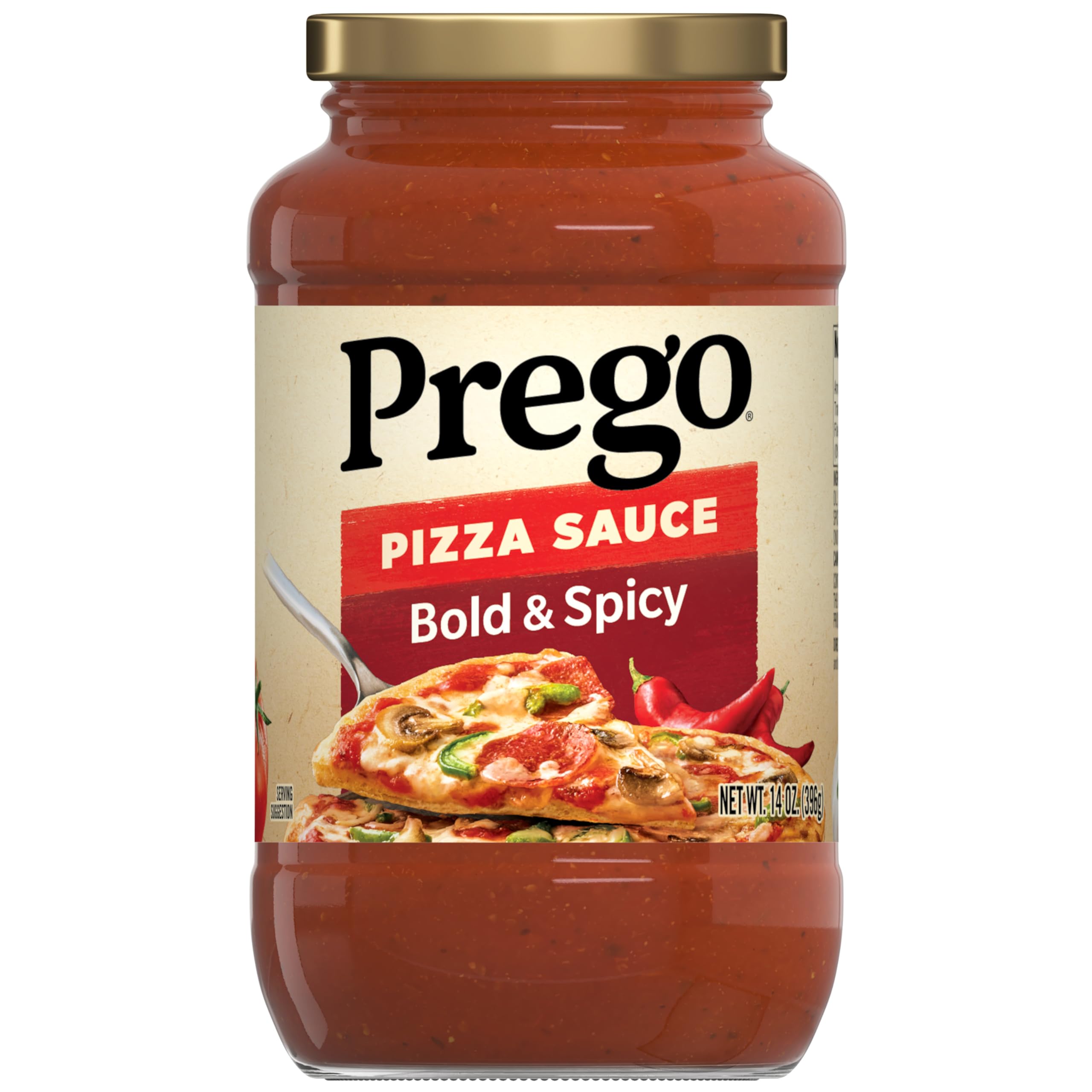 Prego Bold and Spicy sauce jar showing thick, rich texture for family meals.