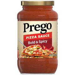 Prego Bold and Spicy sauce jar showing thick, rich texture for family meals.