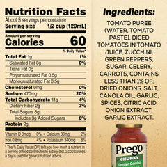 Close-up of chunky vegetables in Prego Chunky Garden Combo sauce.