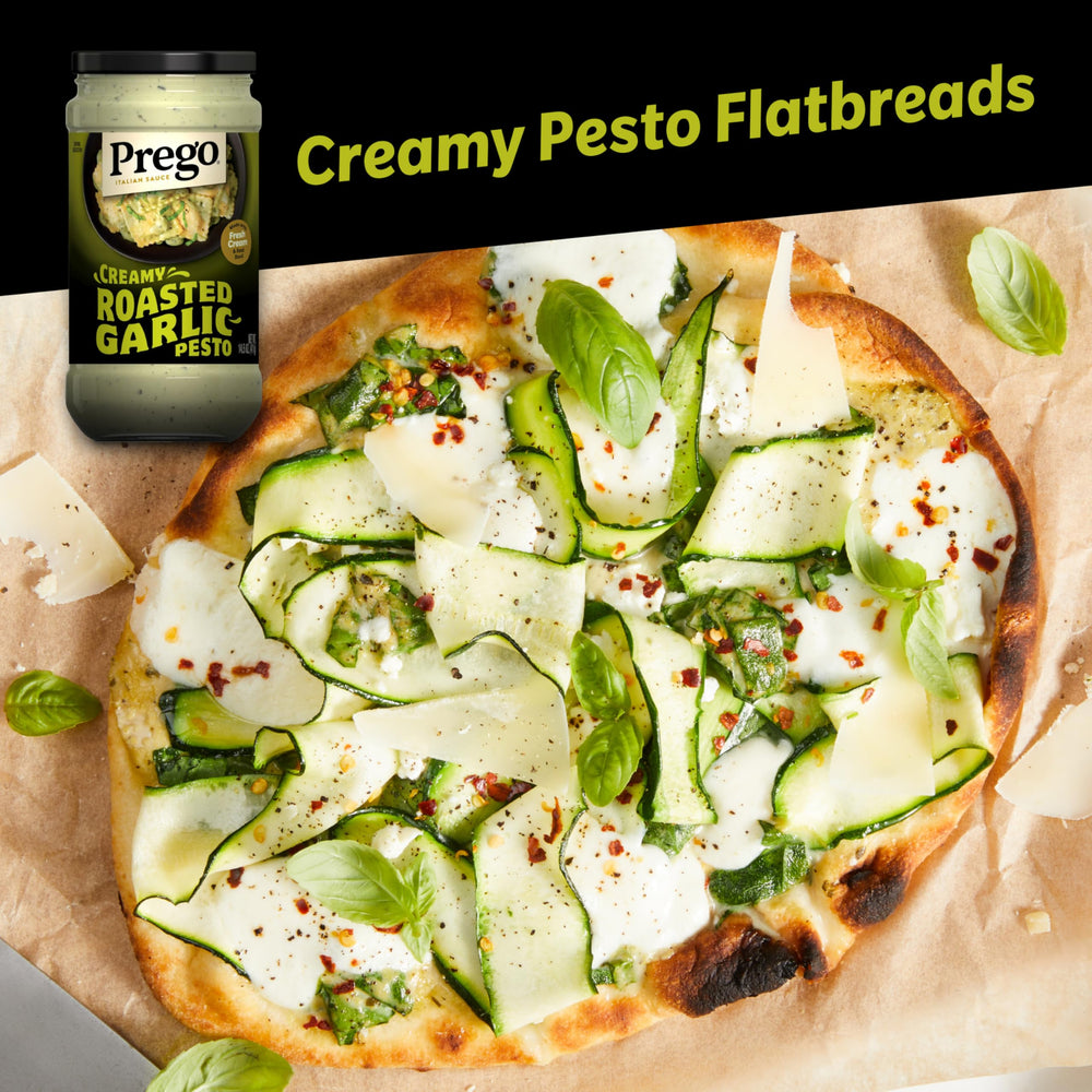 Prego Creamy Roasted Garlic Pesto sauce coats pasta beautifully for a quick, flavorful dinner
