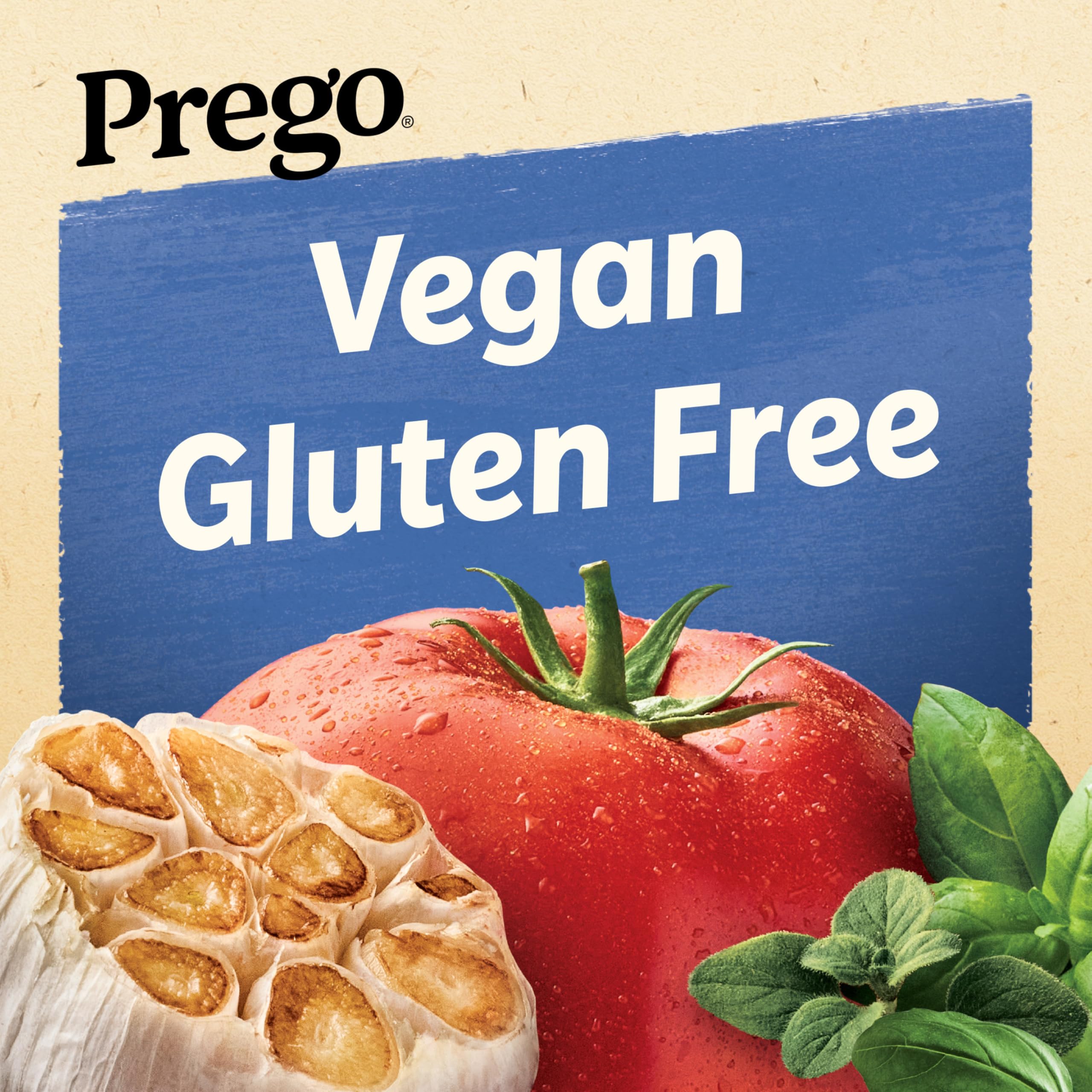 Gluten-free vegan no added MSG label on Prego jar.