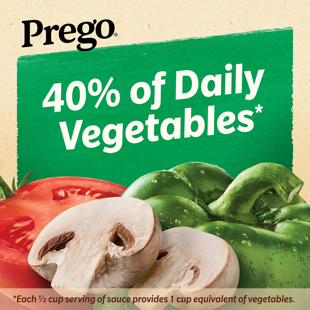 Close-up on Prego label highlighting gluten-free and vegetarian attributes