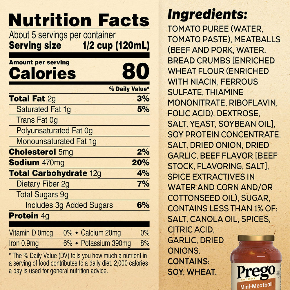 Close-up of mini meatballs in Prego sauce delivering rich texture for pasta