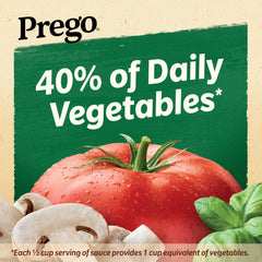 Prego Mushroom Pasta Sauce ingredients showcase tomatoes and mushrooms.