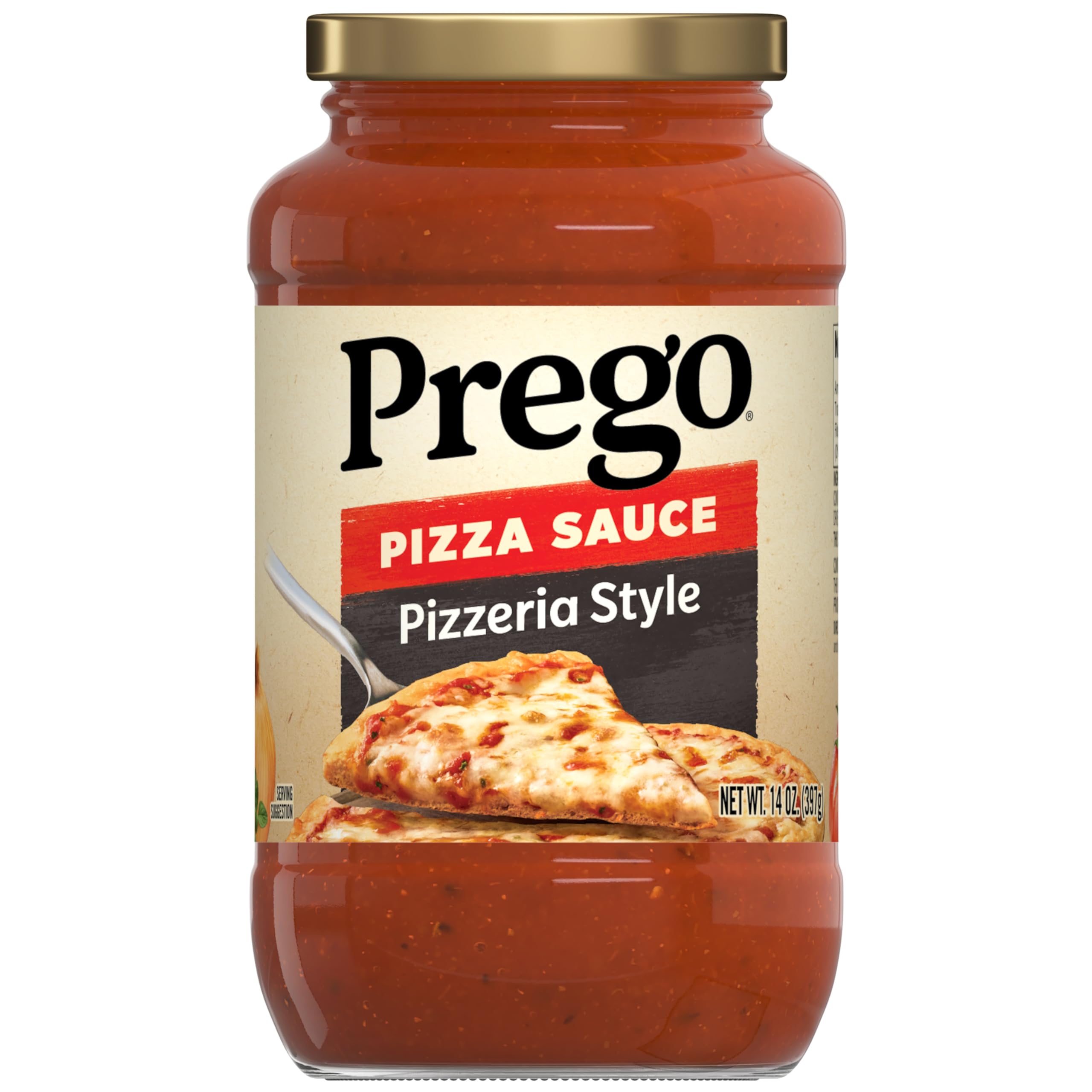 Prego Pizzeria Style sauce jar for easy, flavorful pizzas.