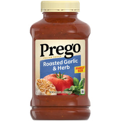 Prego Roasted Garlic and Herb pasta sauce jar ready for family meals