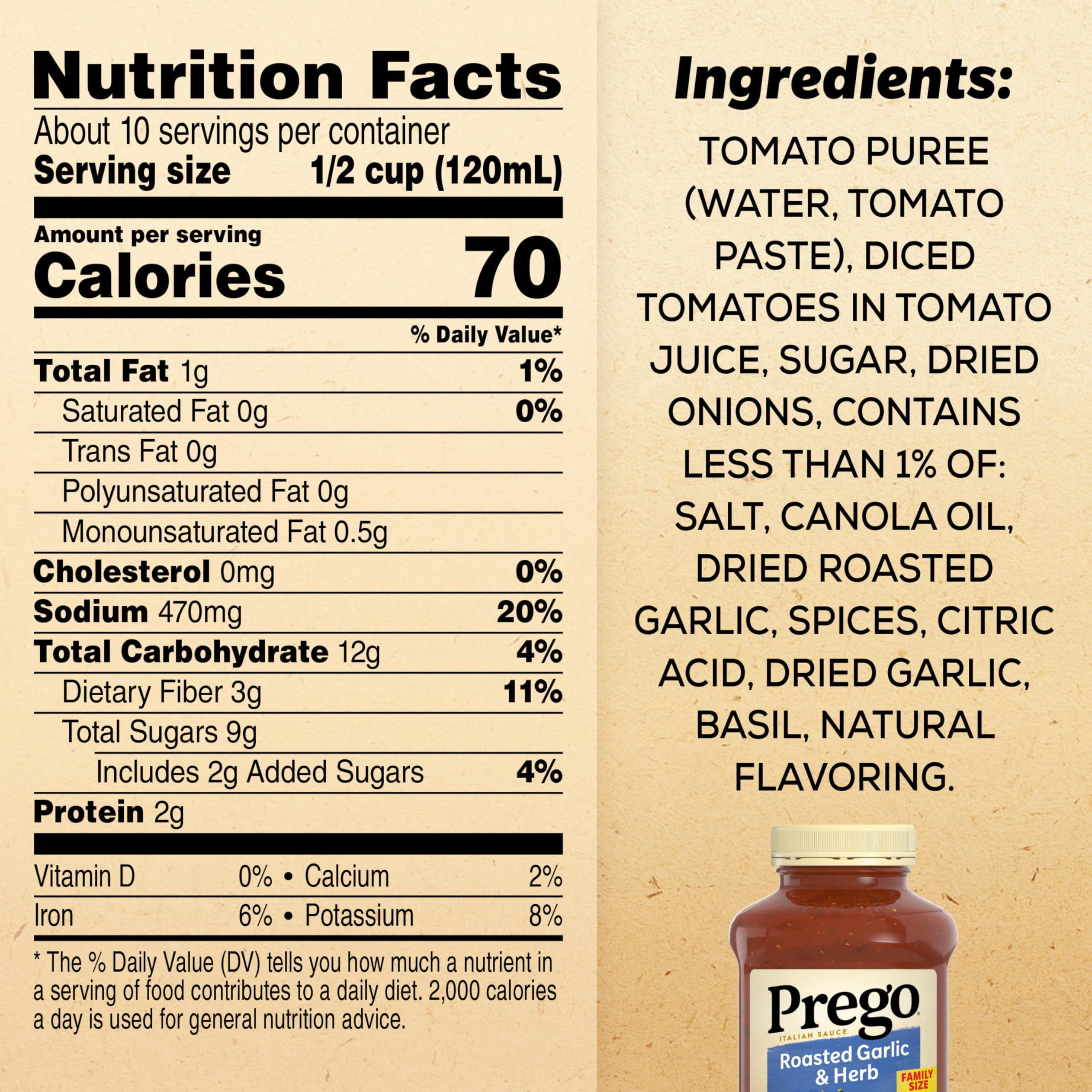 Prego Roasted Garlic and Herb sauce pours over al dente pasta