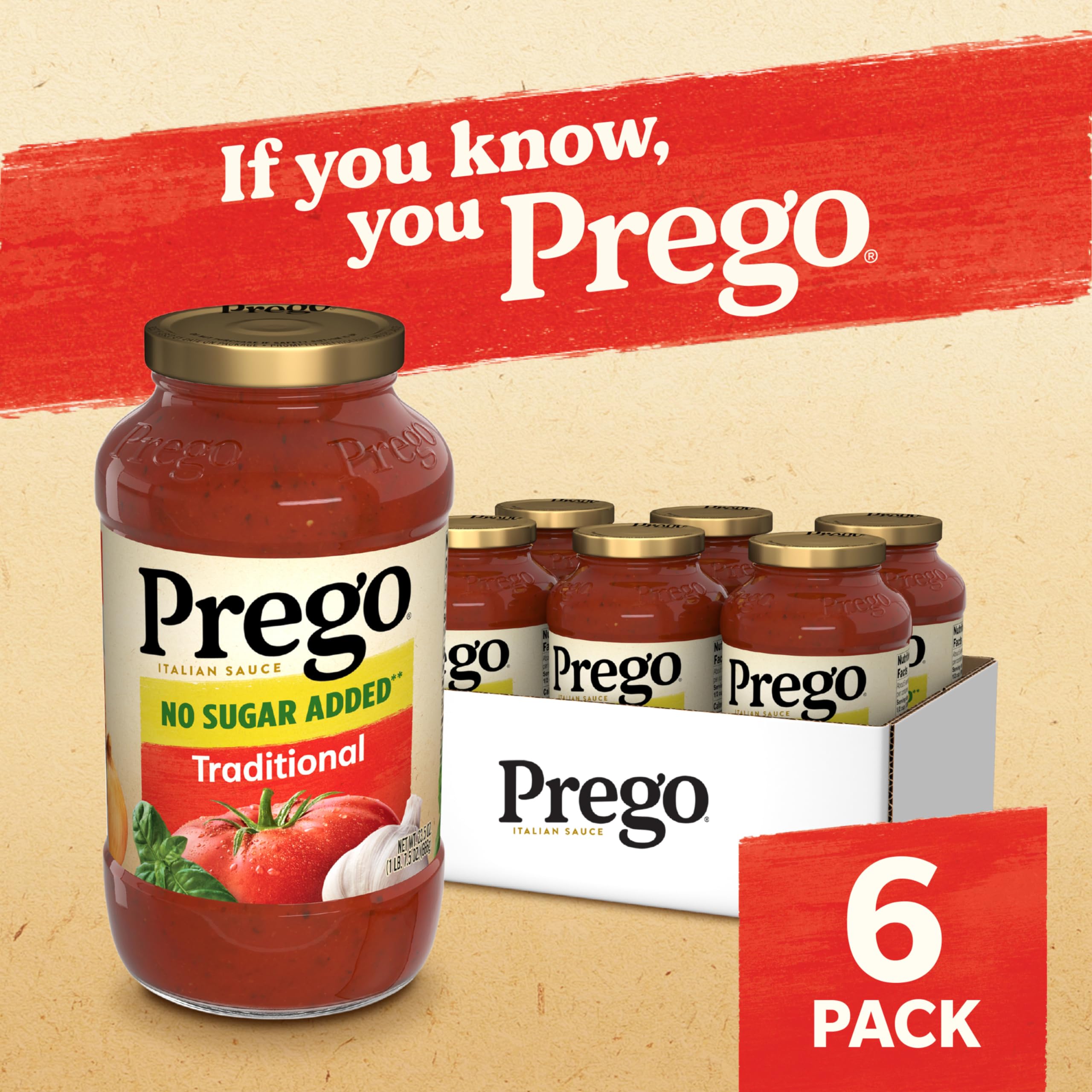Prego Traditional No Sugar Added pouring over pasta, versatile base for recipes.