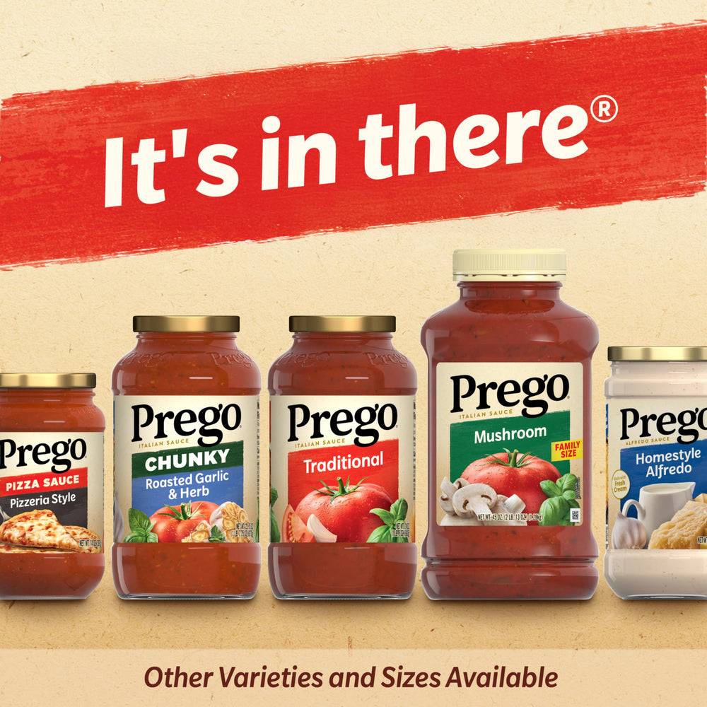 Prego sauce being poured over pasta to inspire quick dinners.