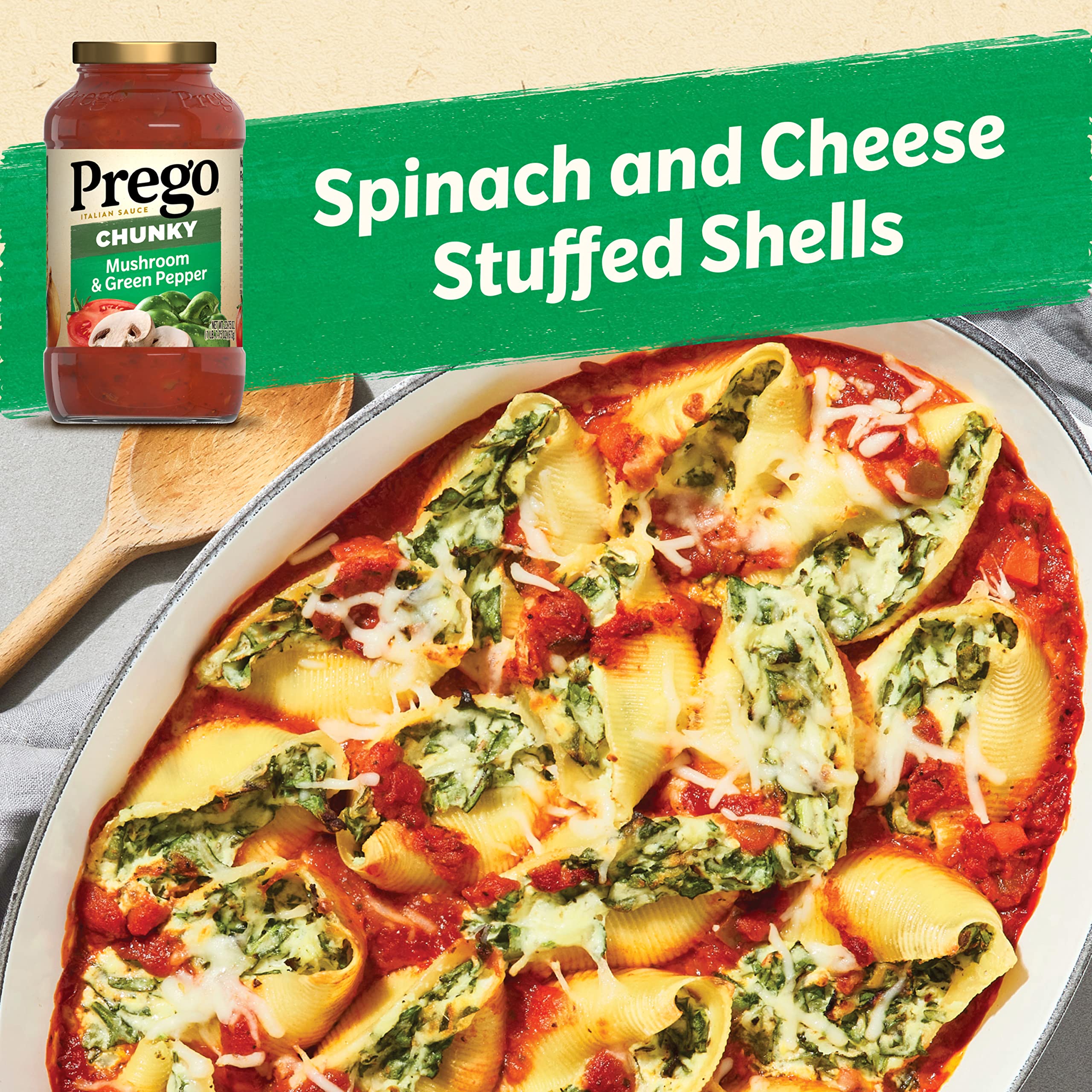 Serving bowl with Prego sauce and pasta displaying thick texture