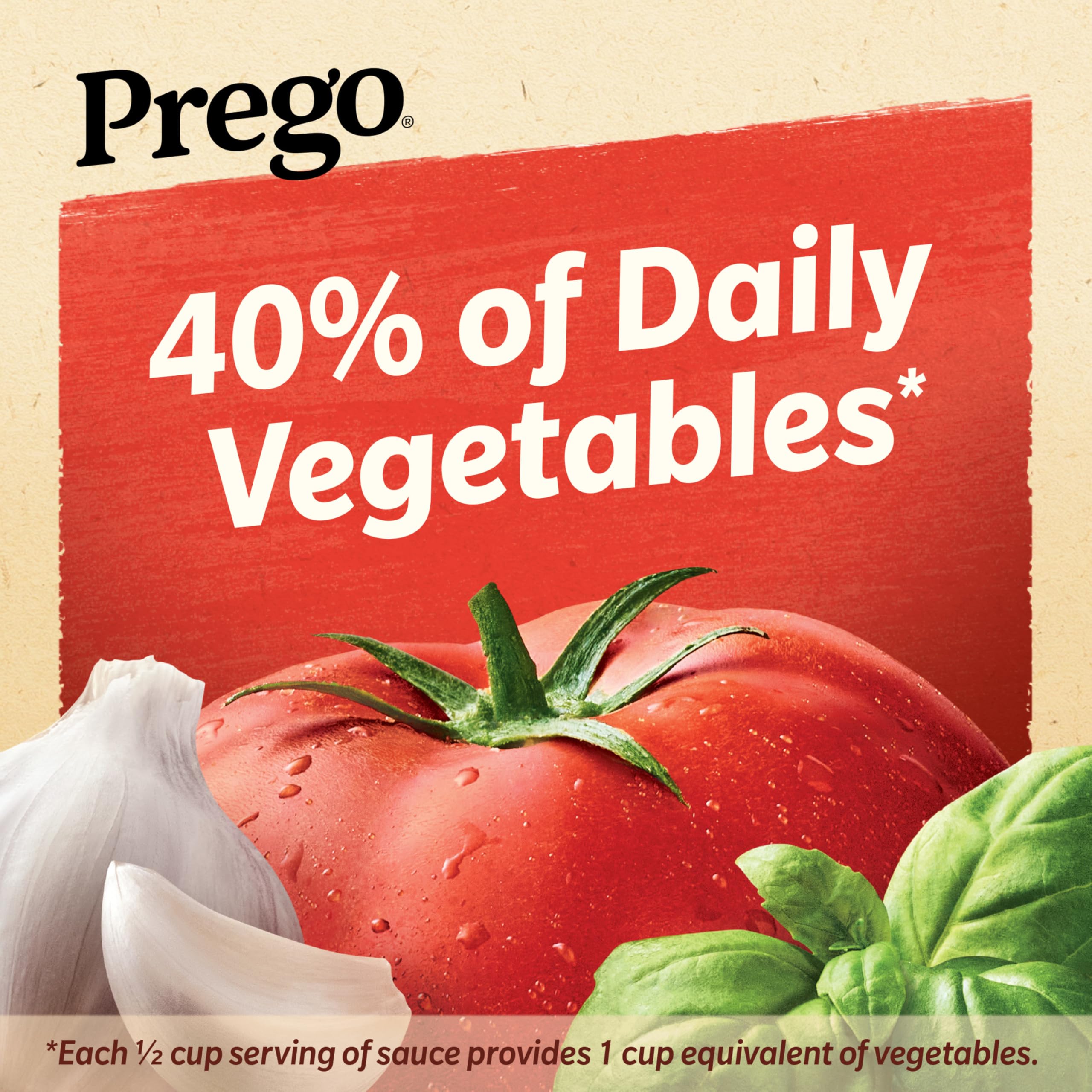 Prego label highlights vegan, gluten-free and no artificial colors.