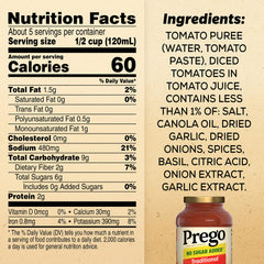 Prego sauce jar close-up shows thick texture ideal for hearty pasta dishes.