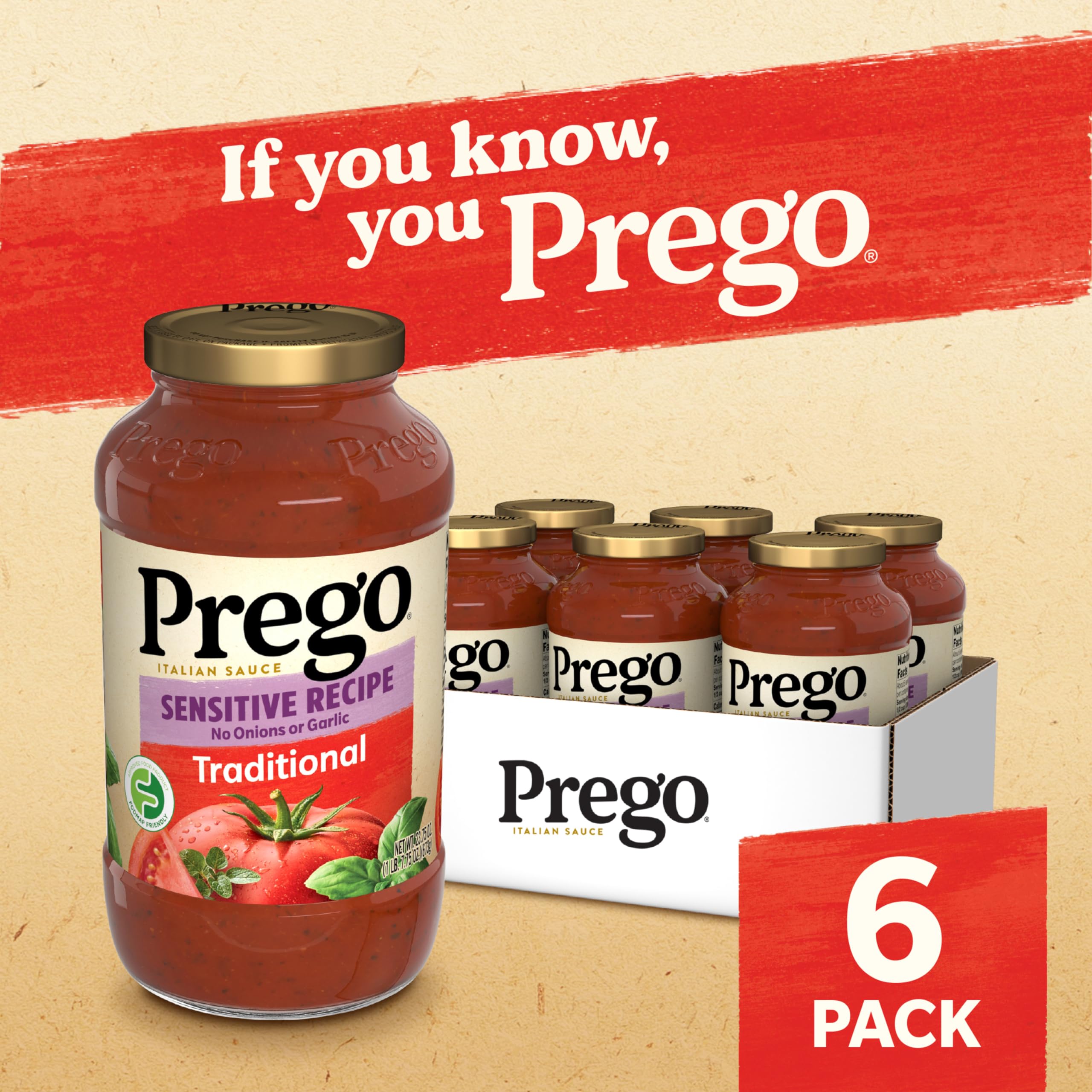Prego traditional tomato sauce closeup emphasizing vine-ripened tomatoes