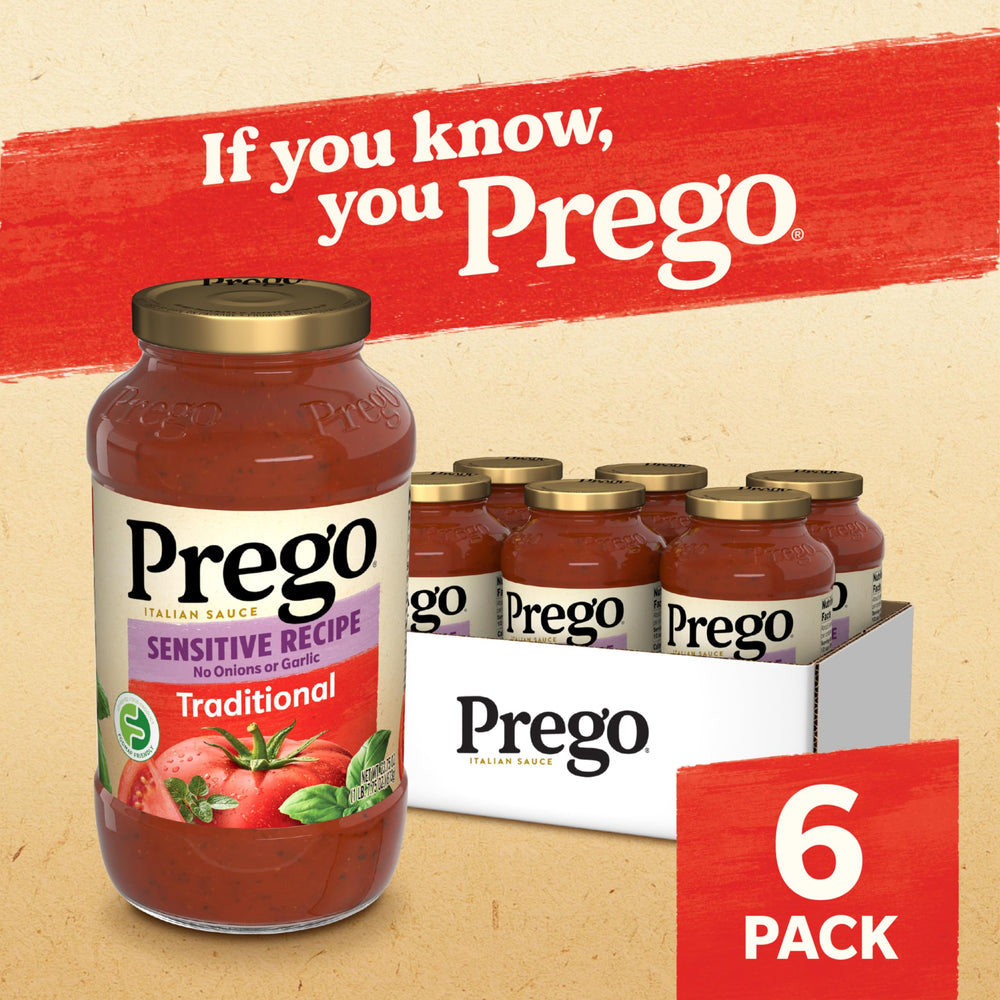 Prego traditional tomato sauce closeup emphasizing vine-ripened tomatoes