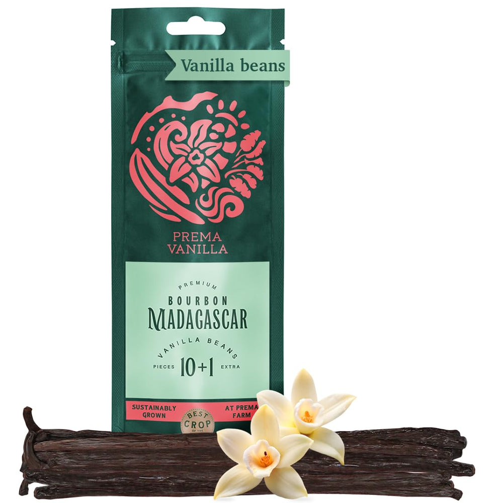 PREMA Vanilla Madagascar bean pod closeup showing rich aroma for baking.