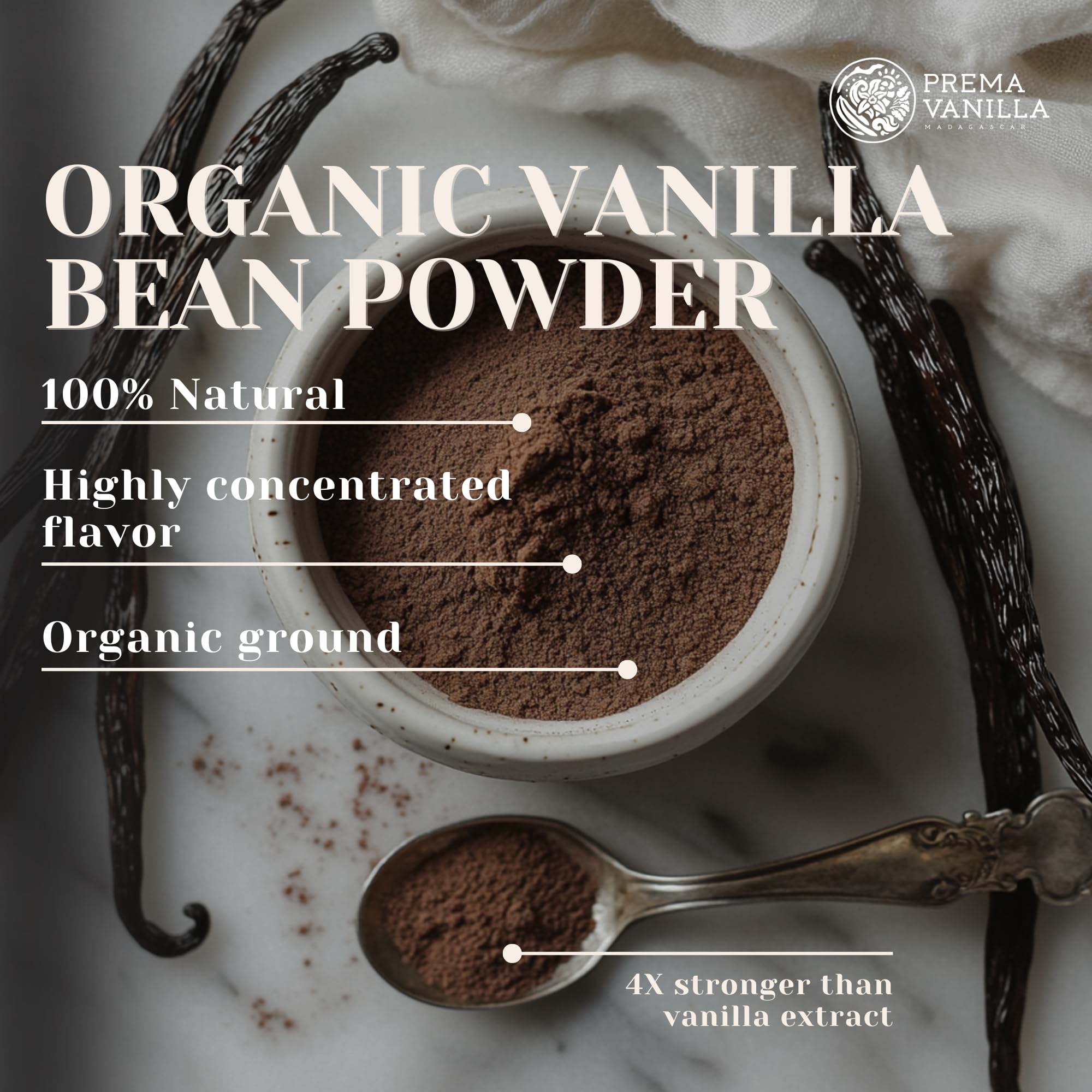 Scoop of PREMA VANILLA Madagascar Vanilla Powder over batter.