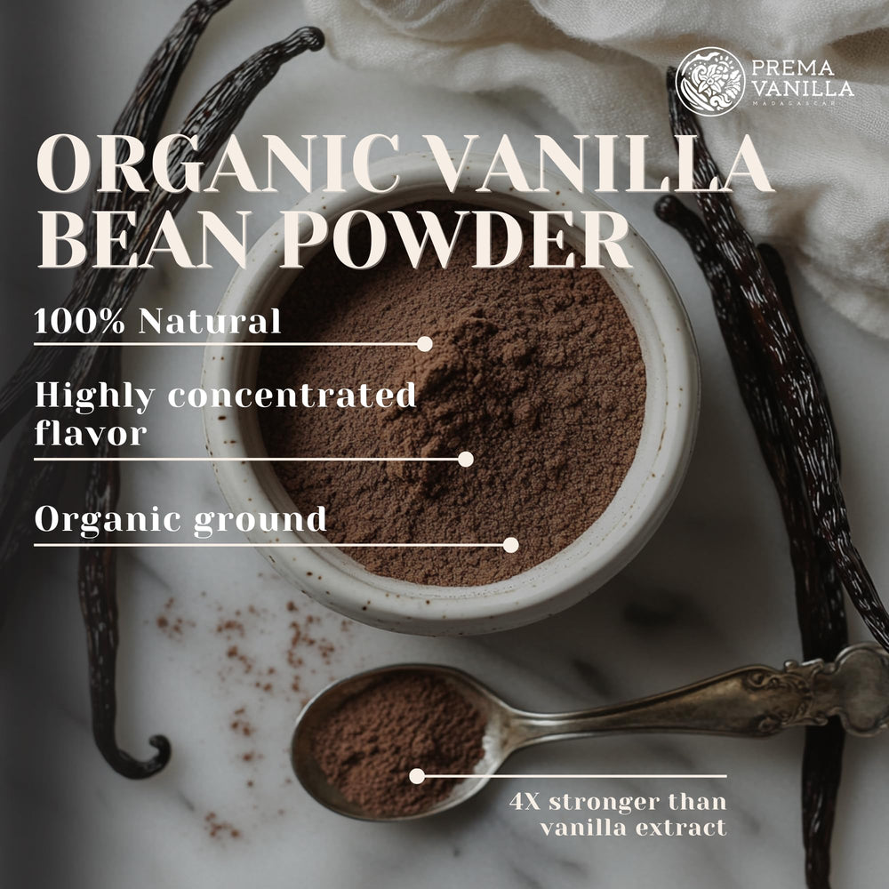 Scoop of PREMA VANILLA Madagascar Vanilla Powder over batter.