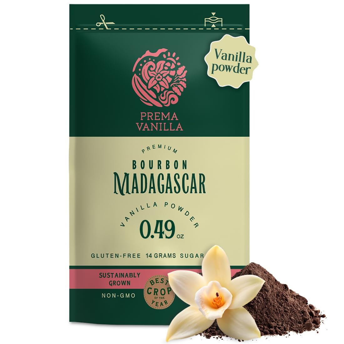 PREMA VANILLA Madagascar Vanilla Powder jar for rich baking aroma.