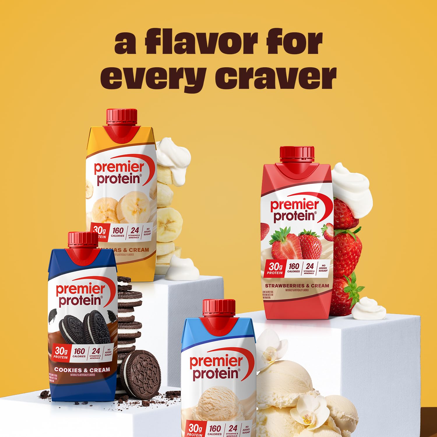 Premier Protein Bananas and Cream shake glass with creamy texture showing rich flavor.
