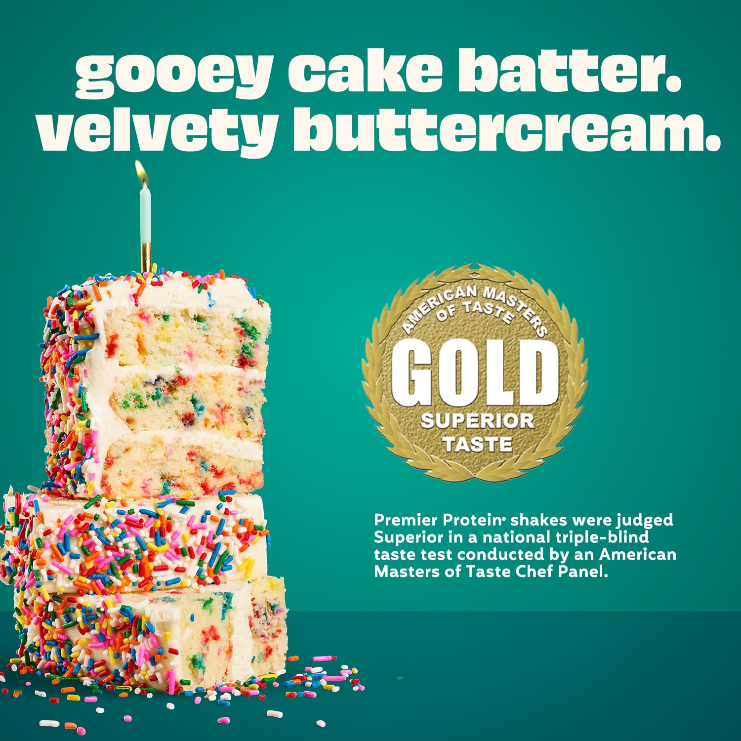 Premier Protein Cake Batter shake over oats for a protein-rich breakfast.