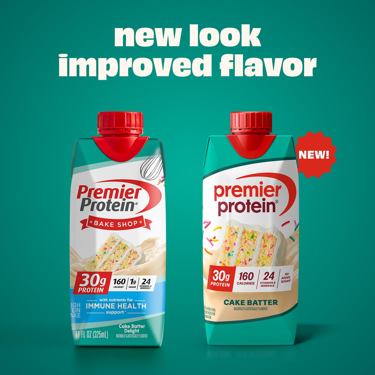 Premier Protein Cake Batter shake blended with fruit for a smoothie.