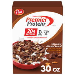 Premier Protein Chocolate Almond Cereal bowl with milk for a protein-packed breakfast.