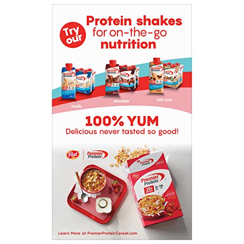Real almonds visible in Premier Protein Chocolate Almond Cereal for a nutty crunch.