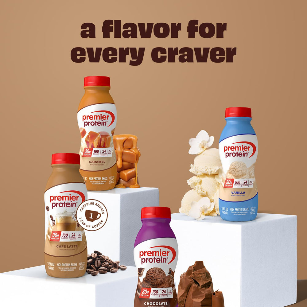 Premier Protein flavor collection showing varied morning options.