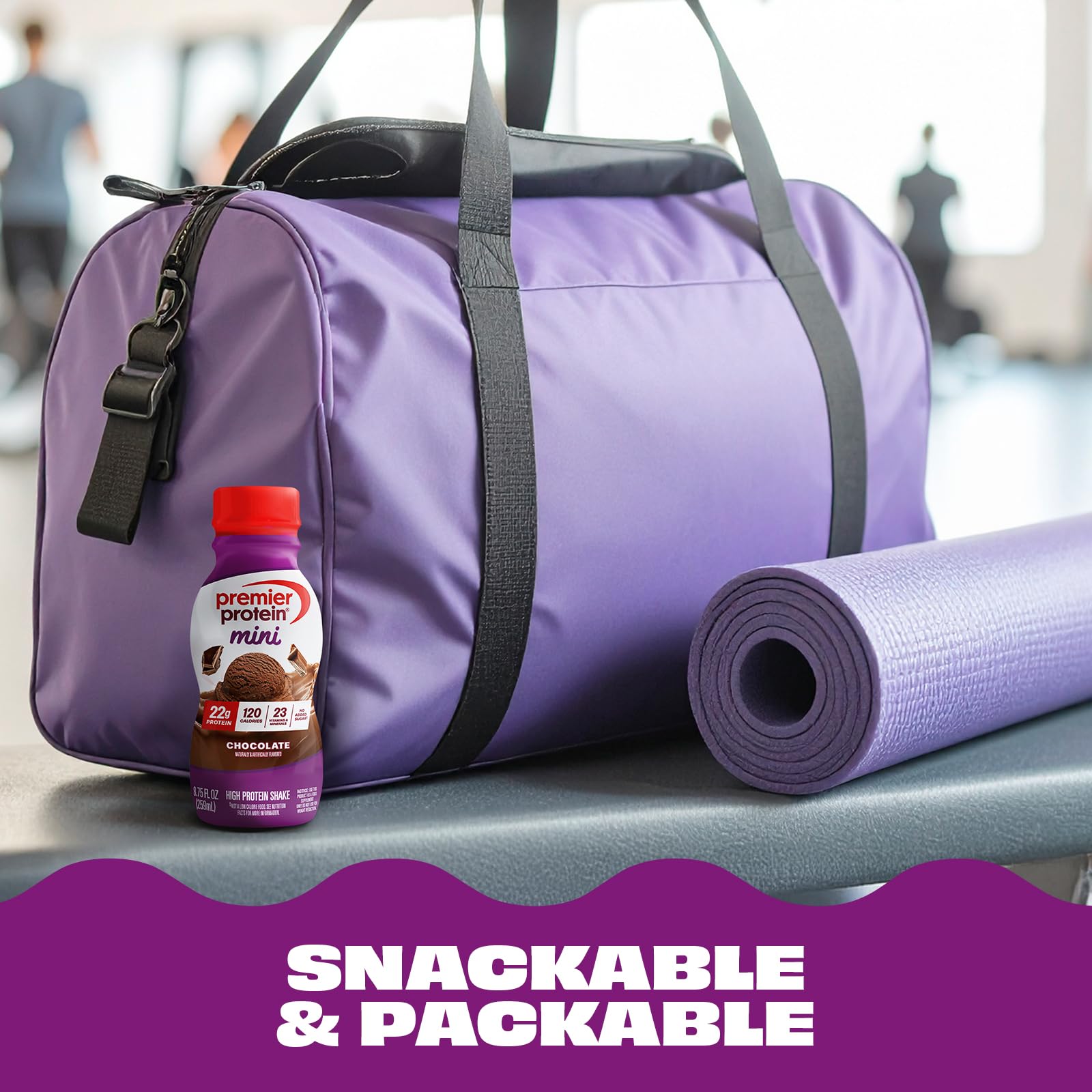 Premier Protein Minis post-workout boost visual suggesting quick protein after gym