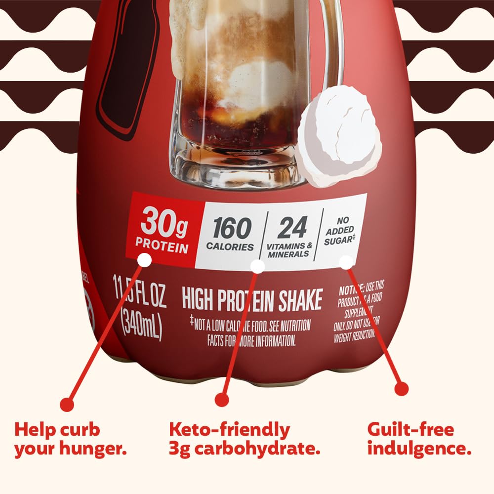 Pouring Premier Protein Root Beer Float into a glass for post-workout fuel.