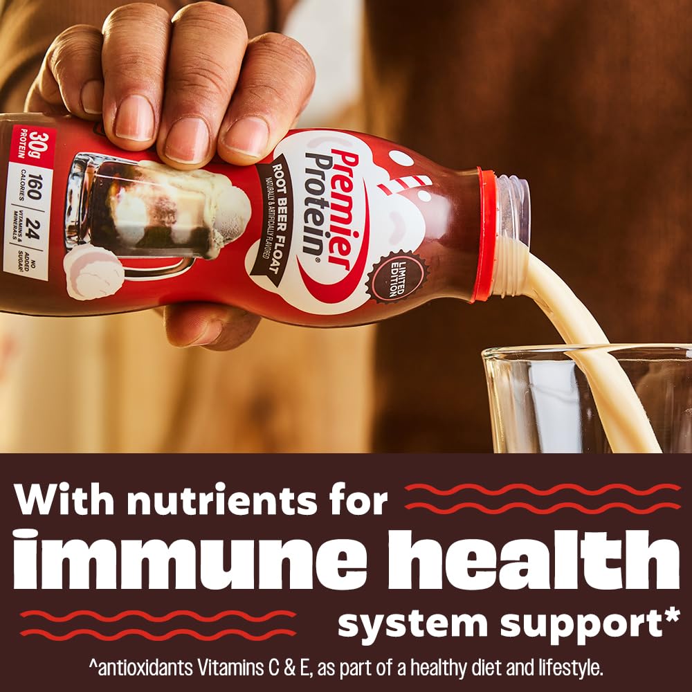 On-the-go breakfast with Premier Protein Root Beer Float.