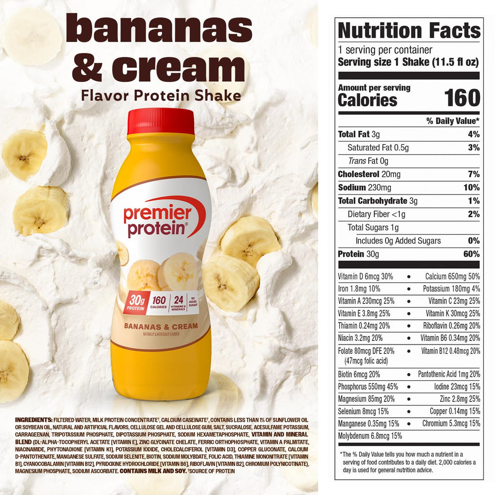 Premier Protein Shake Bananas and Cream grab-and-go snack option