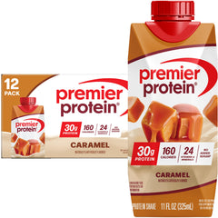 Premier Protein Caramel shake bottle front for on-the-go protein