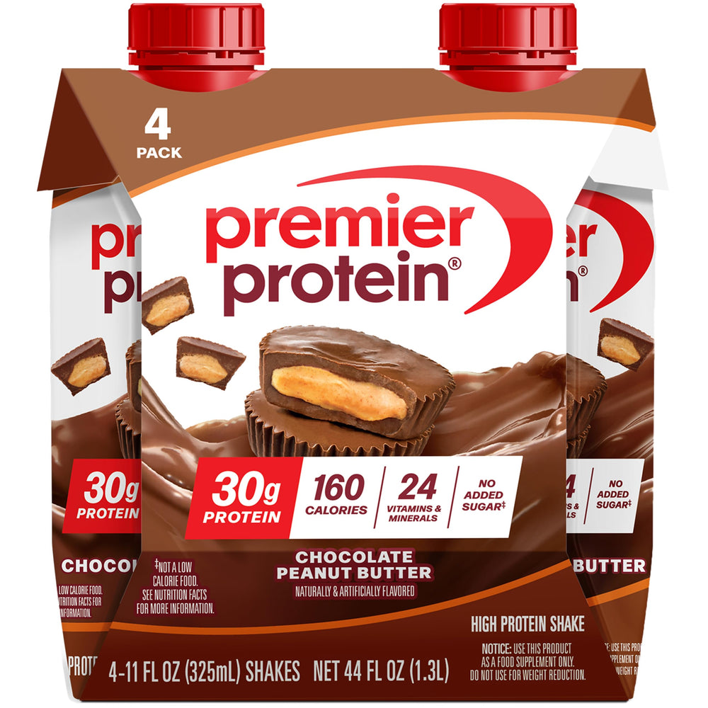 Premier Protein Shake Chocolate Peanut Butter bottle offers a high-protein on-the-go snack with 30g protein.