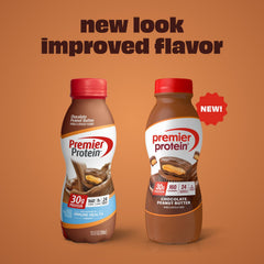 Pouring Premier Protein Shake Chocolate Peanut Butter into a glass for a quick boost.