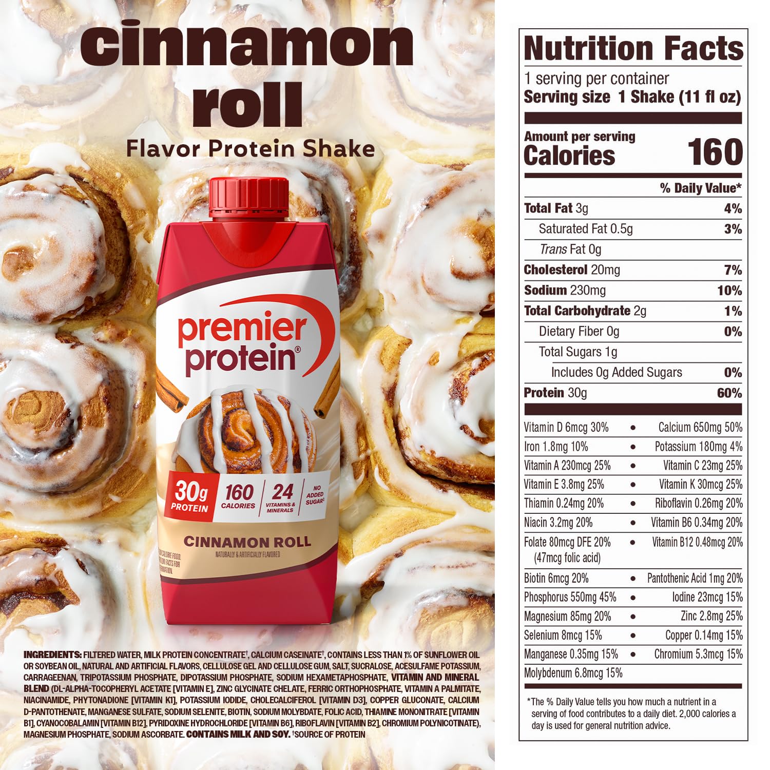 Premier Protein Shake Cinnamon Roll served with oatmeal boosts flavor and protein intake.