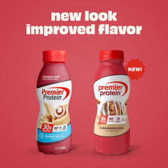 Premier Protein Shake Cinnamon Roll pour demonstrates convenient on-the-go nutrition.