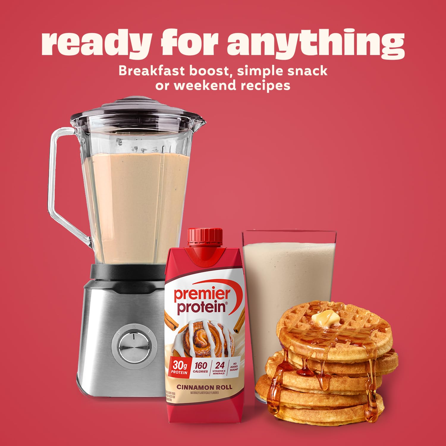 Premier Protein Shake Cinnamon Roll as a proffee base for a protein coffee boost.