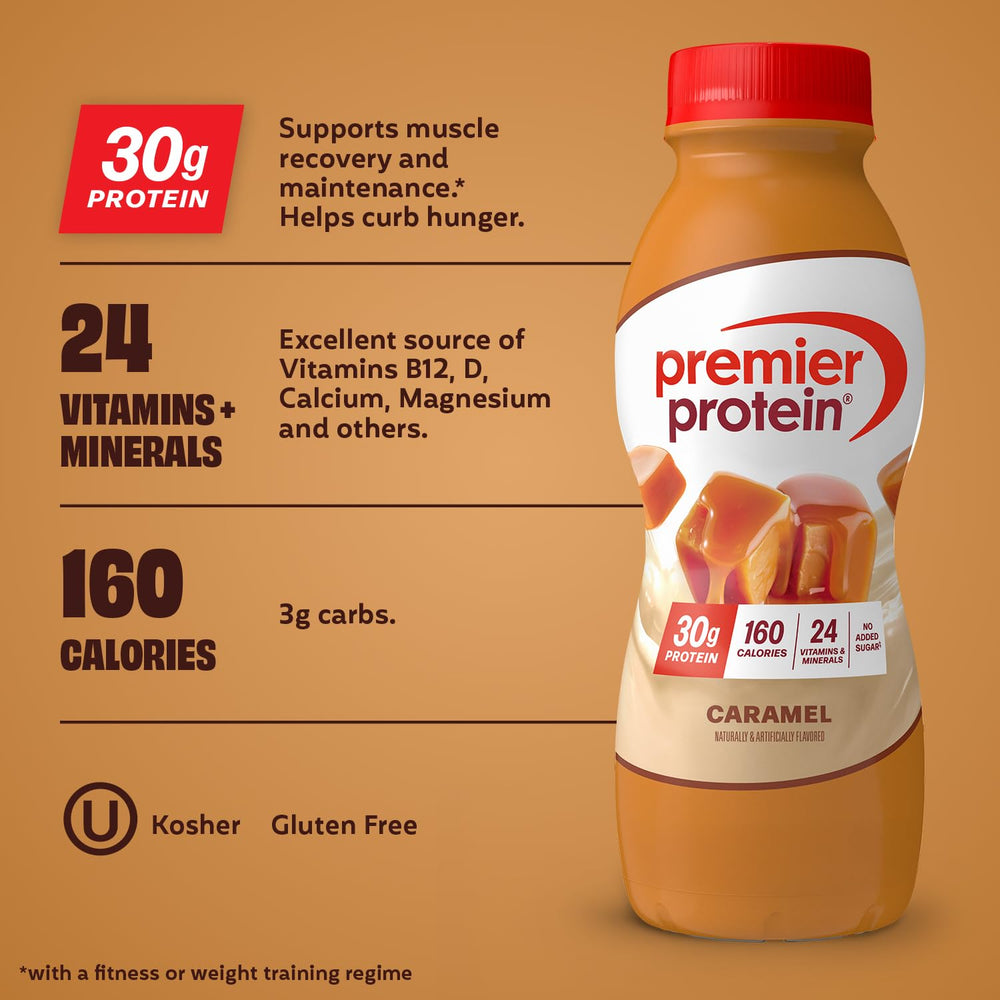 Premier Protein Shake nutrition panel highlights 24 vitamins and minerals for daily wellness.